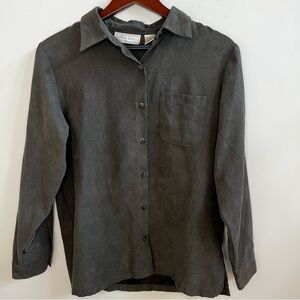 STUDIO WORKS green gray soft oversized button down. 100% polyester suede feel